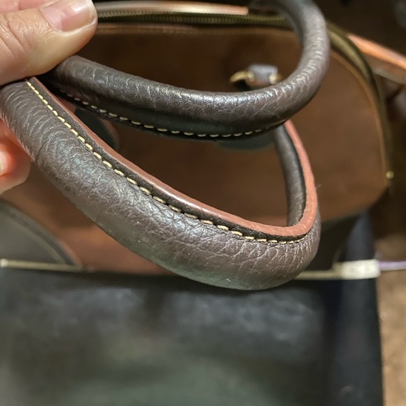 Dooney & Bourke Brown Nubuck and Pebbled Leather Domed Satchel Bag. - Picture 5 of 14